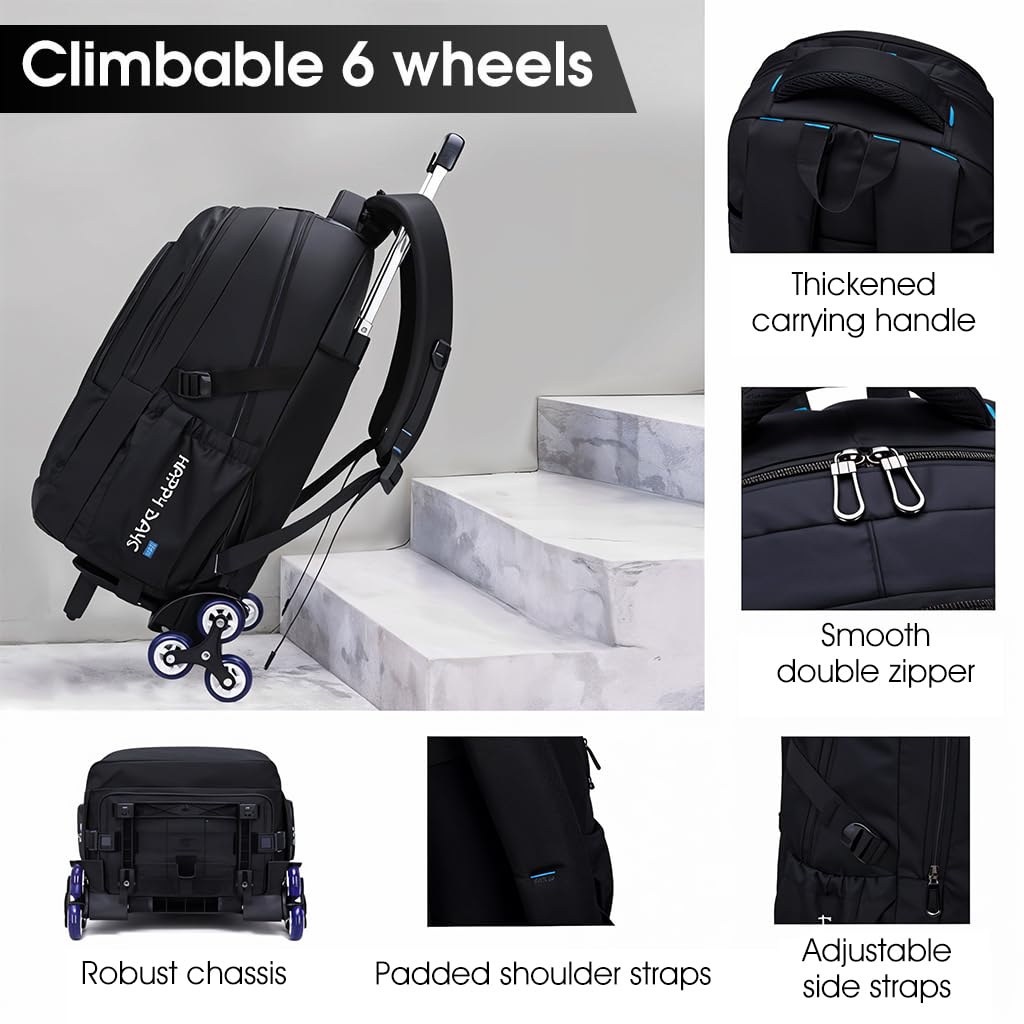 Climberty School Bag with Detachable 6 Wheel Trolley Stand for Boys and Girls | Waterproof Backpack