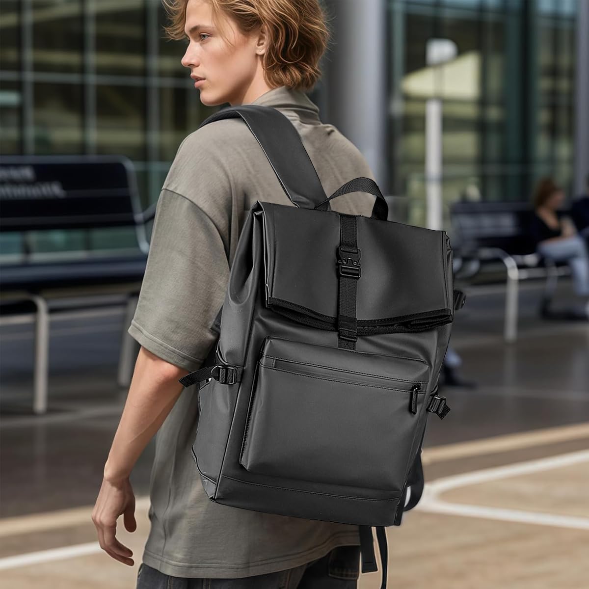 GUSTAVE Laptop Backpack for Business and Travel with Quick Release Buckle | Waterproof Nylon 28x14x44cm Black