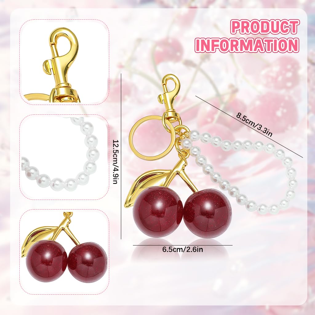 ZORBES Red Cherry Keychain with Faux Pearl Loop for Bags and Keys | Cute Gift for Women