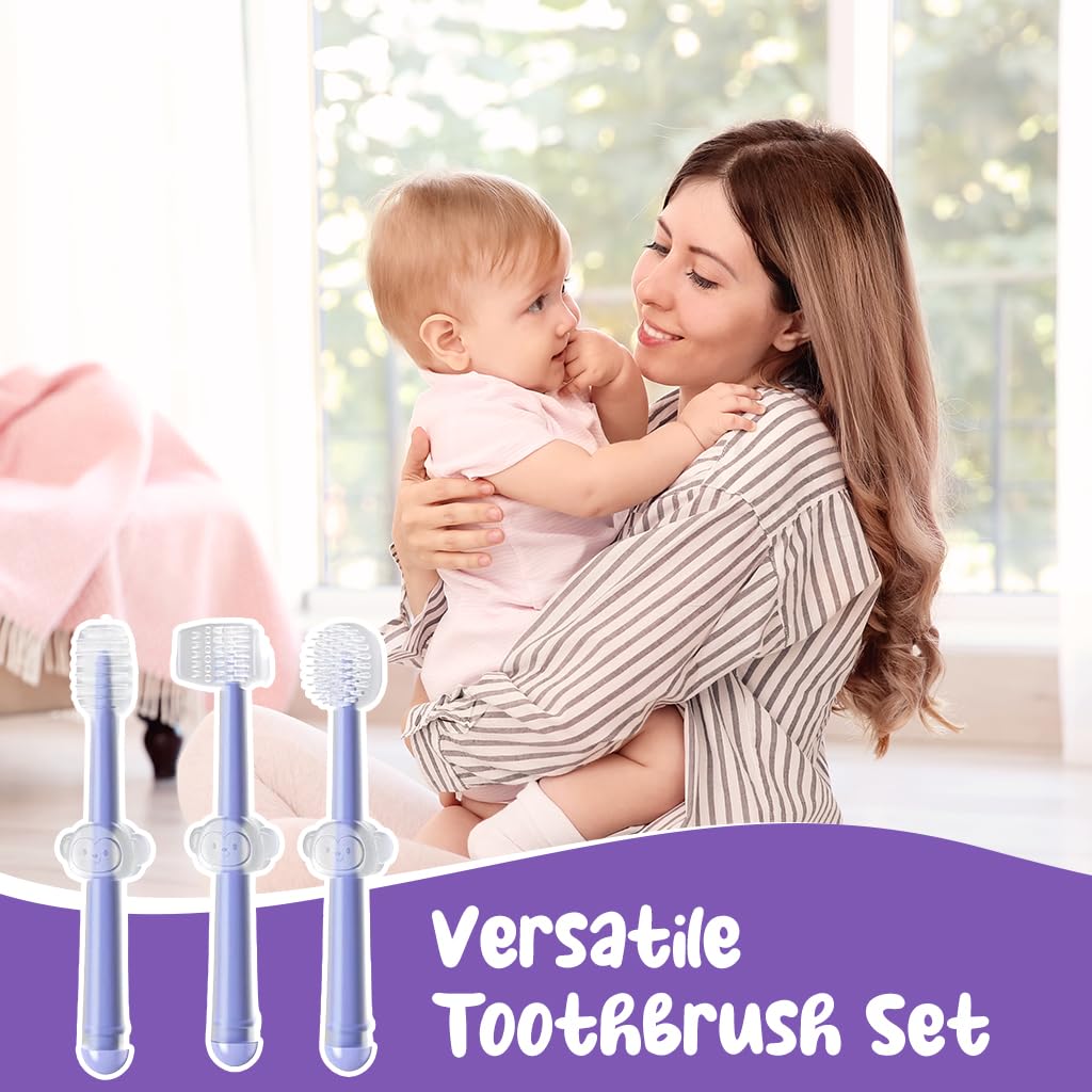 SNOWIE SOFT Silicone Baby Toothbrush Set for 0–18 Months with U-Shaped Brush & Case | Purple