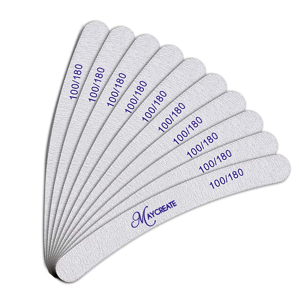MAYCREATE Nail File Set for Home and Salon Use with Curved Design and 100/180 Grit | 10PCS