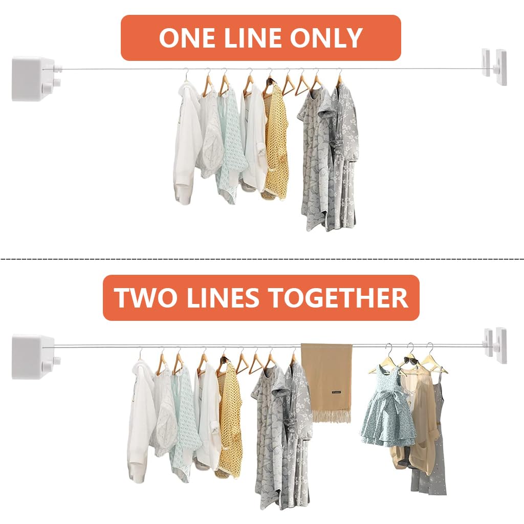 HASTHIP Wall Clothesline for Indoor and Outdoor Use with 4.6 Yard Dual Row Stainless Steel Rope | Retractable Metal Aluminum Housing