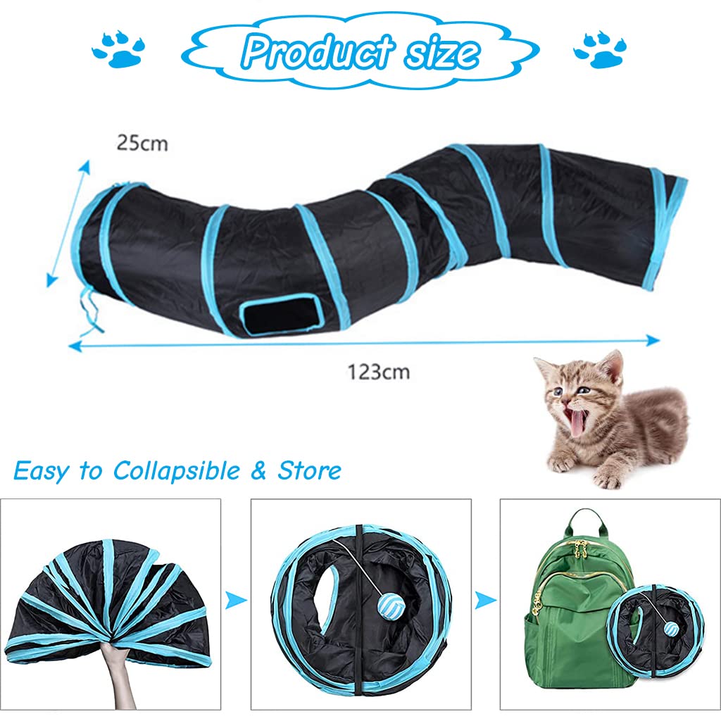 Qpets Cat Toys Set for Indoor Cats with 22 Pcs Tunnel and Feather Teaser | Fun Gift Kit