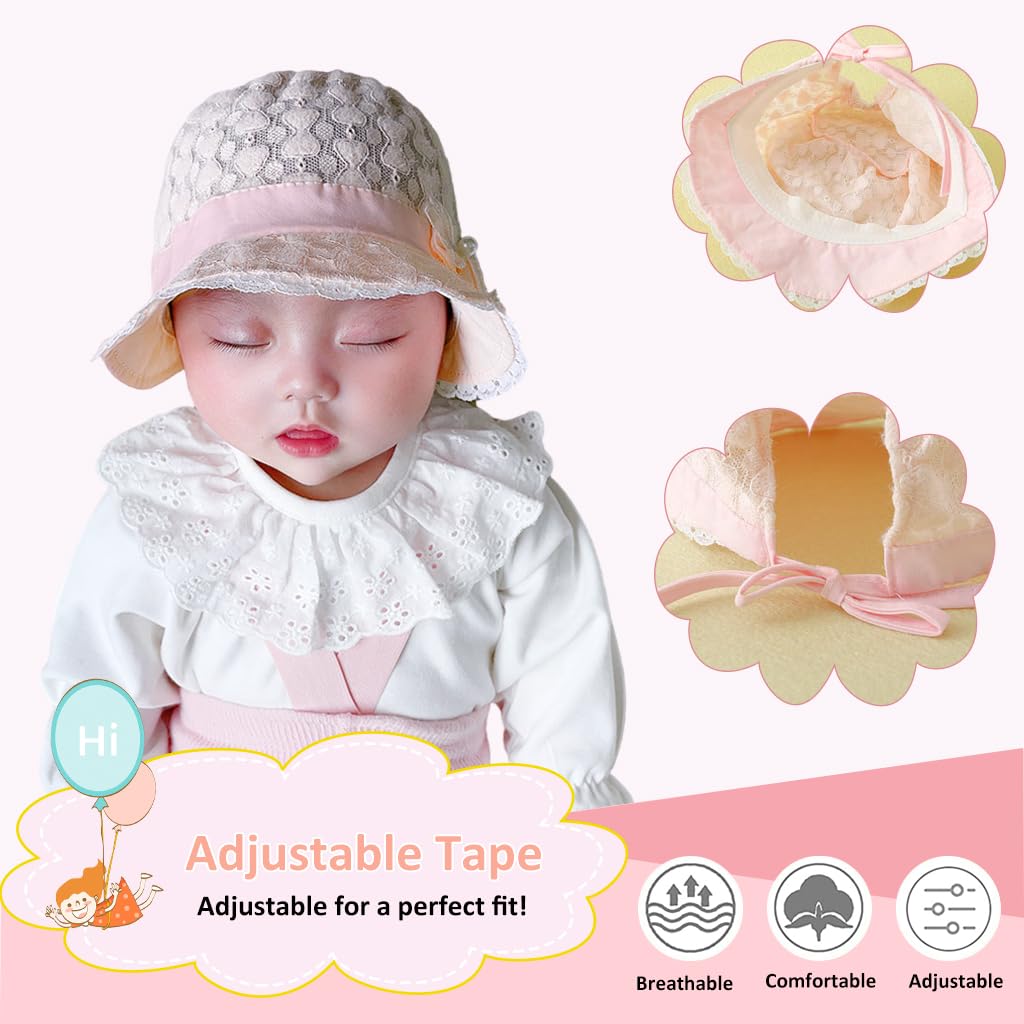 SNOWIE Baby Cap for 3–12 Months with Lace Ruffle Brim and Strap | Soft Cotton Pink Hat
