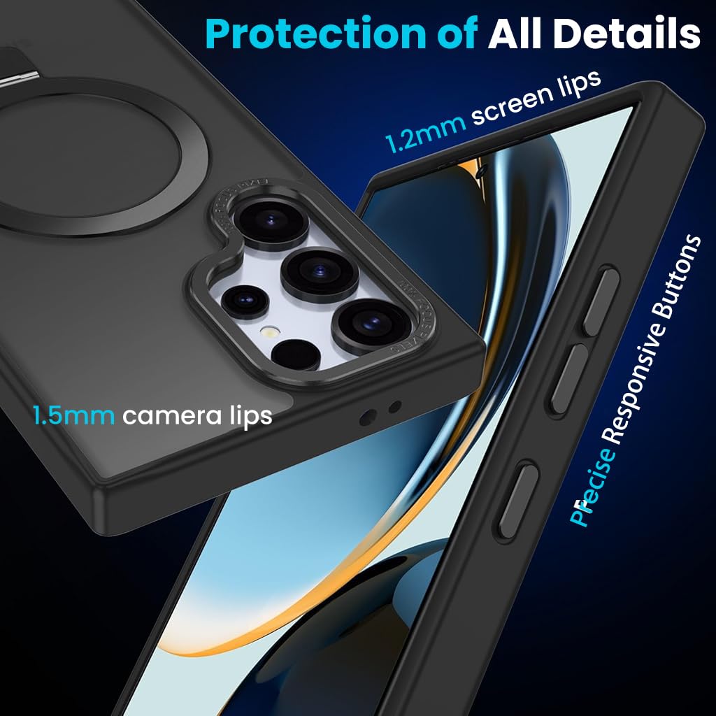 ZORBES Phone Case for Samsung Galaxy S25 Ultra with TPU Bumper and Folding Magnetic Ring | Matte Finish Supports Wireless Charging