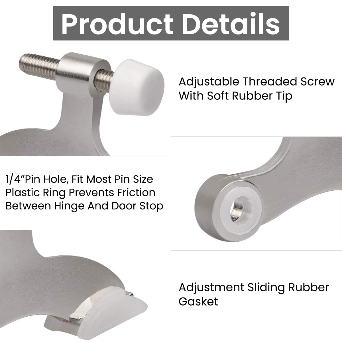 HASTHIP Door Stopper for Home with Adjustable Hinge Pin Design 2pcs 2-1/2x1-3/4 in White | Zinc Alloy and Rubber Bumper