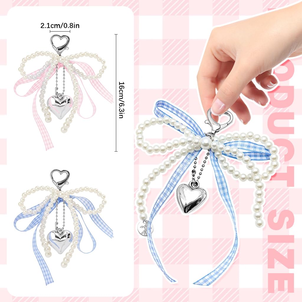 ZORBES Pearl Bow Charms Keychain for Bags and Phones featuring Faux Pearl Beading | Set of 4