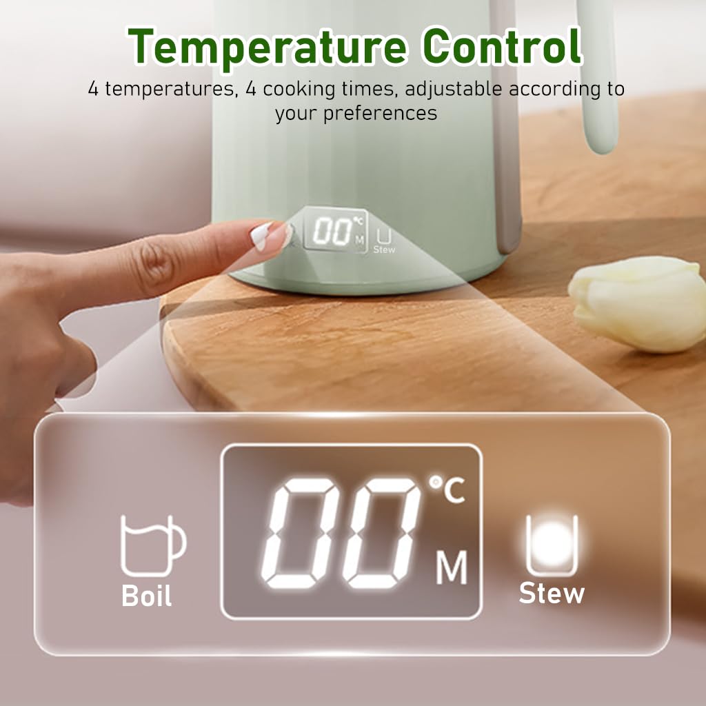 Supvox Electric Kettle for Travel and Home Use with 4 Preset Temperatures and Ceramic Liner | 450ml Portable Water Boiler Featuring LCD Display and Tea Strainer