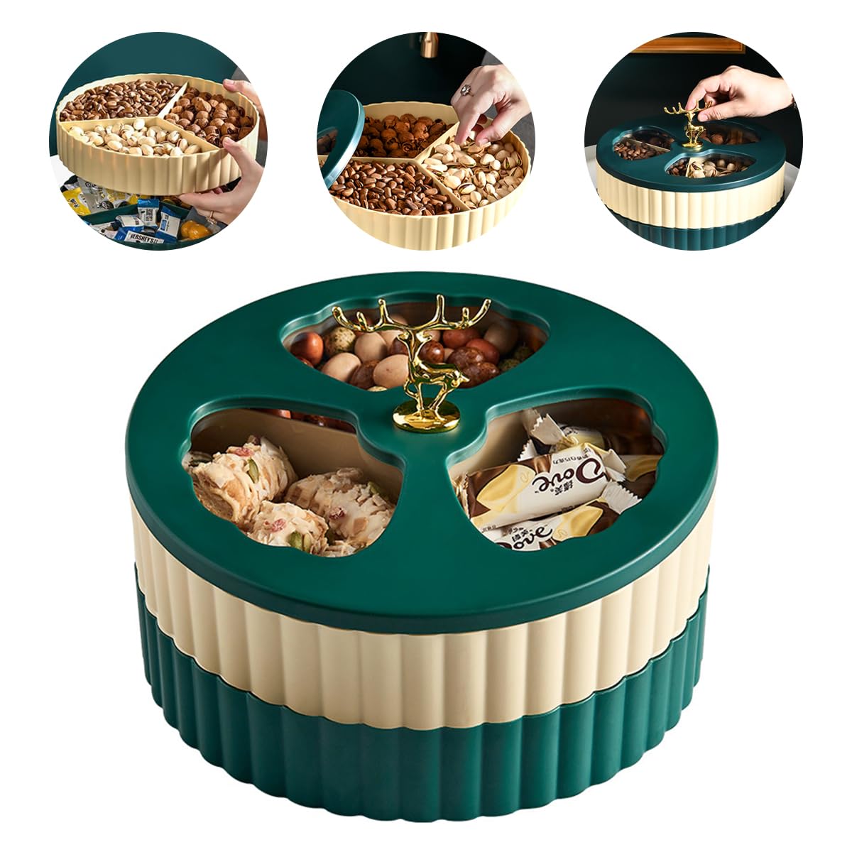 HASTHIP® Snack Serving Tray Nuts Serving Tray with Lid Double-Tier 6-Compartments Snack Tray Modern Dessert Serving Tray Dried Fruit Serving Tray Candy Box Snack Holder