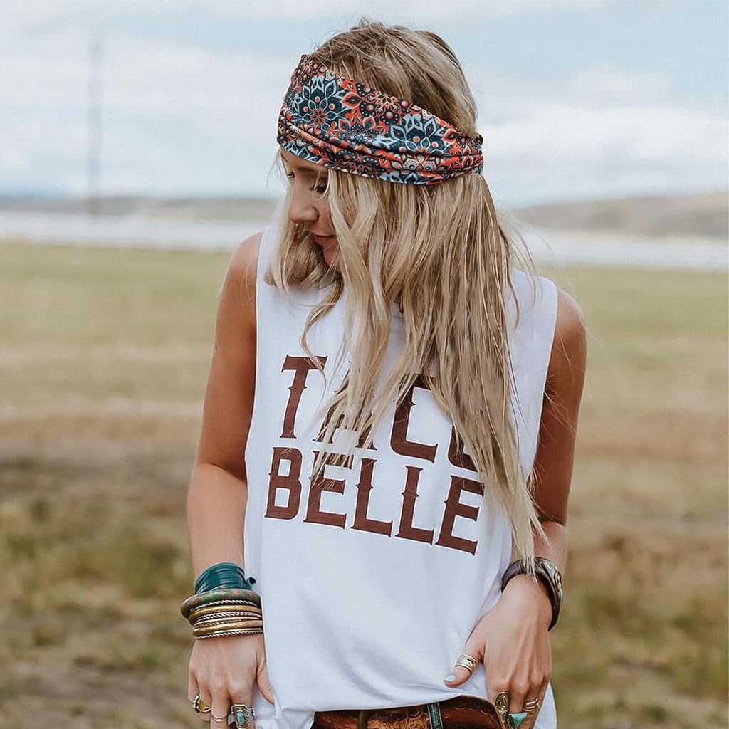 SANNIDHI Headbands for Women featuring 4 Floral Boho Designs with Stretch Fabric | Yoga and Workout Hair Wraps