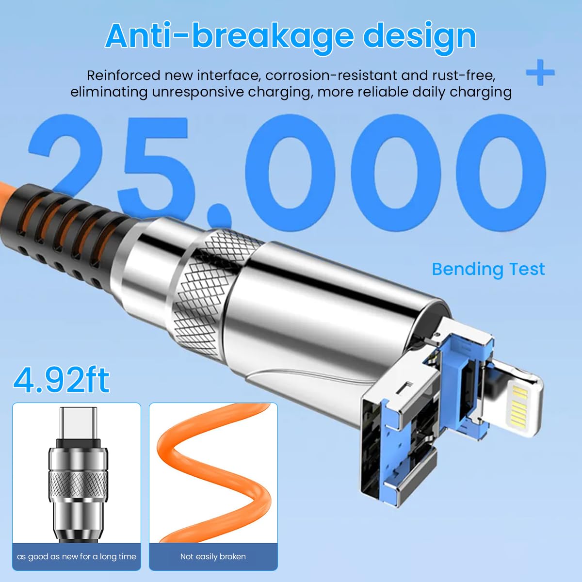 Verilux USB Type C Cable for Fast Charging and Data Transfer 100W 4.92ft | 2 in 1 Smart Chip Design