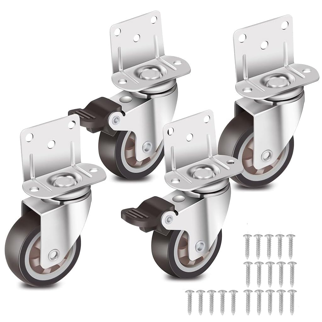 HASTHIP® 4 Pcs Swivel Caster Wheels Set Locking Casters Swivel Caster Wheels 2-Inch Small Rubber Caster Wheels Heavy Duty 600lbs Moving Wheel Casters for Furniture, Baby Bed, Kitchen, Cabinet