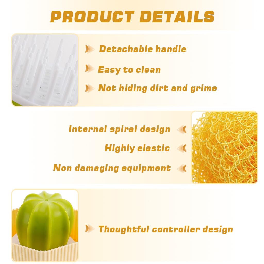 Supvox Kitchen Pot Cleaning Brush with Cactus Handle and Drip Tray | Non Abrasive PP Scrubber