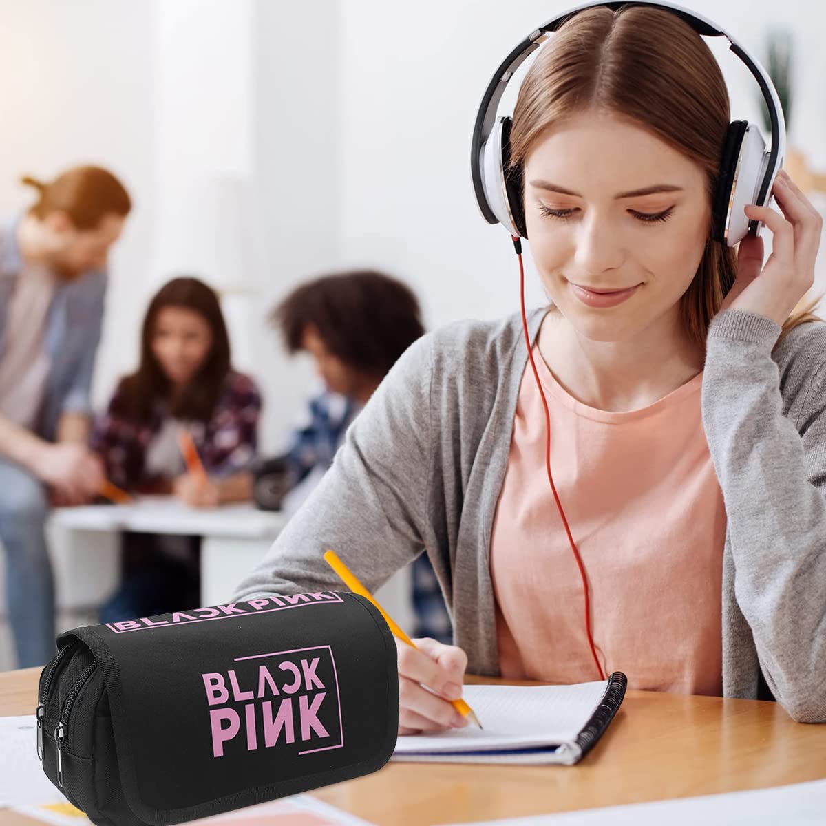 HASTHIP Blackpink Pencil Box Pencil Case Large Capacity Cosmetic Bag Organizer Pouch for Blackpink Lover Fans, Double Zippers Stationary Bag for School Girls Boys & Adult Gift