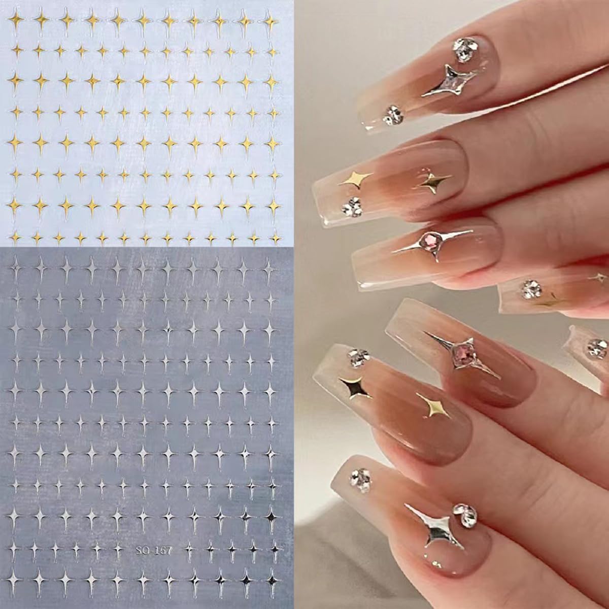 MAYCREATE Star Nail Stickers for DIY Nail Art with 3D Galaxy Stars Design | 6 Sheets Set