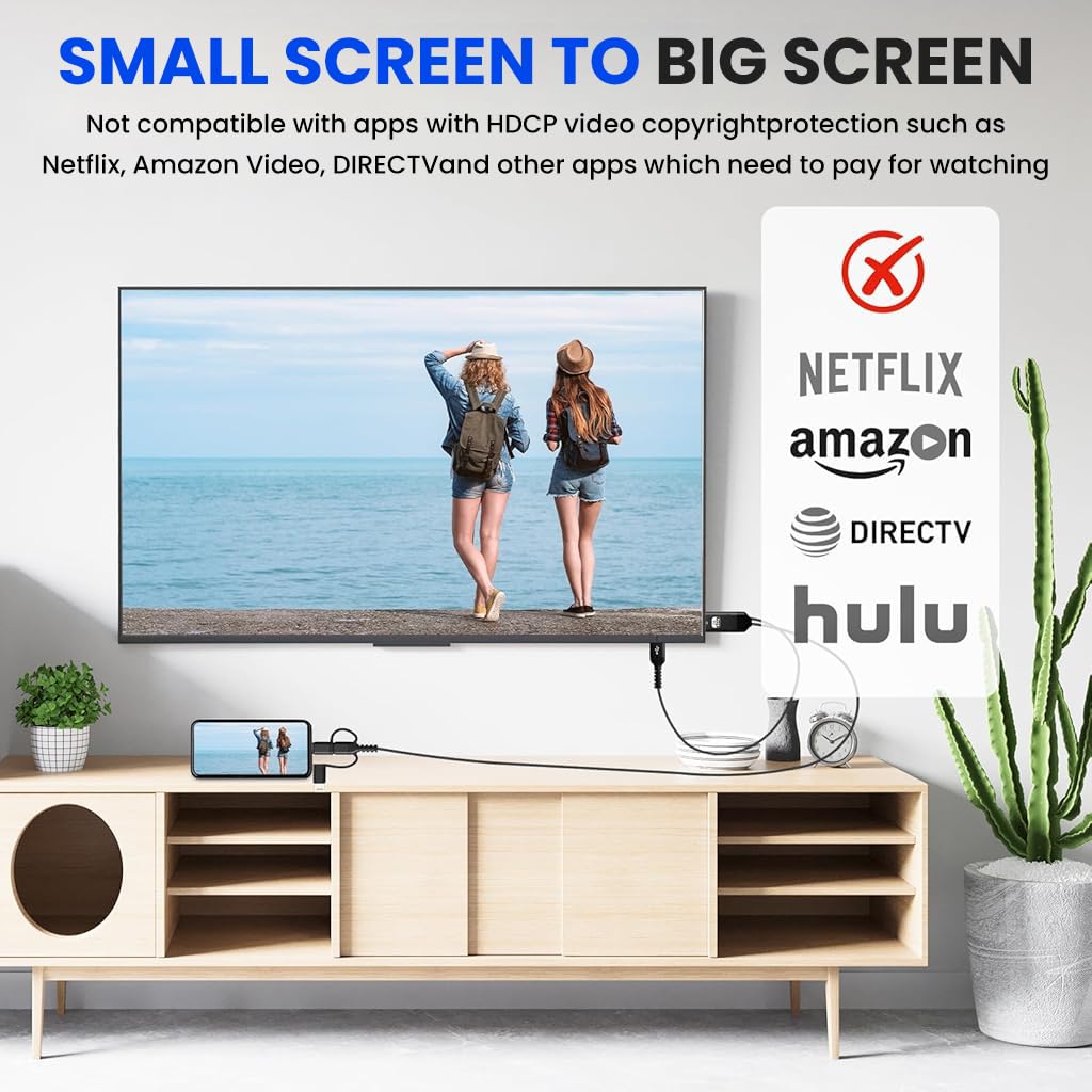 Verilux 3 in 1 USB to HDMI Cable for iPhone and Android 2M 2K@60Hz | Plug and Play Screen Mirroring