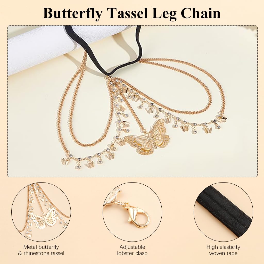 SANNIDHI Leg Chain for Women featuring Elastic Adjustable Band and Butterfly Charm | Ideal for Summer Dance and Beach Festival Outfits