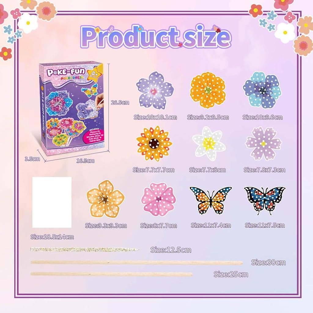 PATPAT® Poke in Art Kits for Girls, Creating Flower Bouquet Making Kit Art Kit for Kids 6-12, 800-PCS Multicolor Fabric Craft Set with Stems & Butterflies, Birthday Gift for Girl