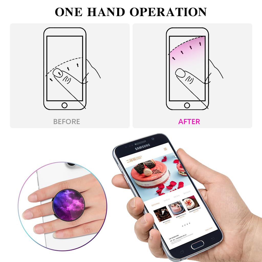 ZORBES Phone Grip for Phone Case featuring 2 in 1 Folding Stand and Dreamy Purple Nebula Design