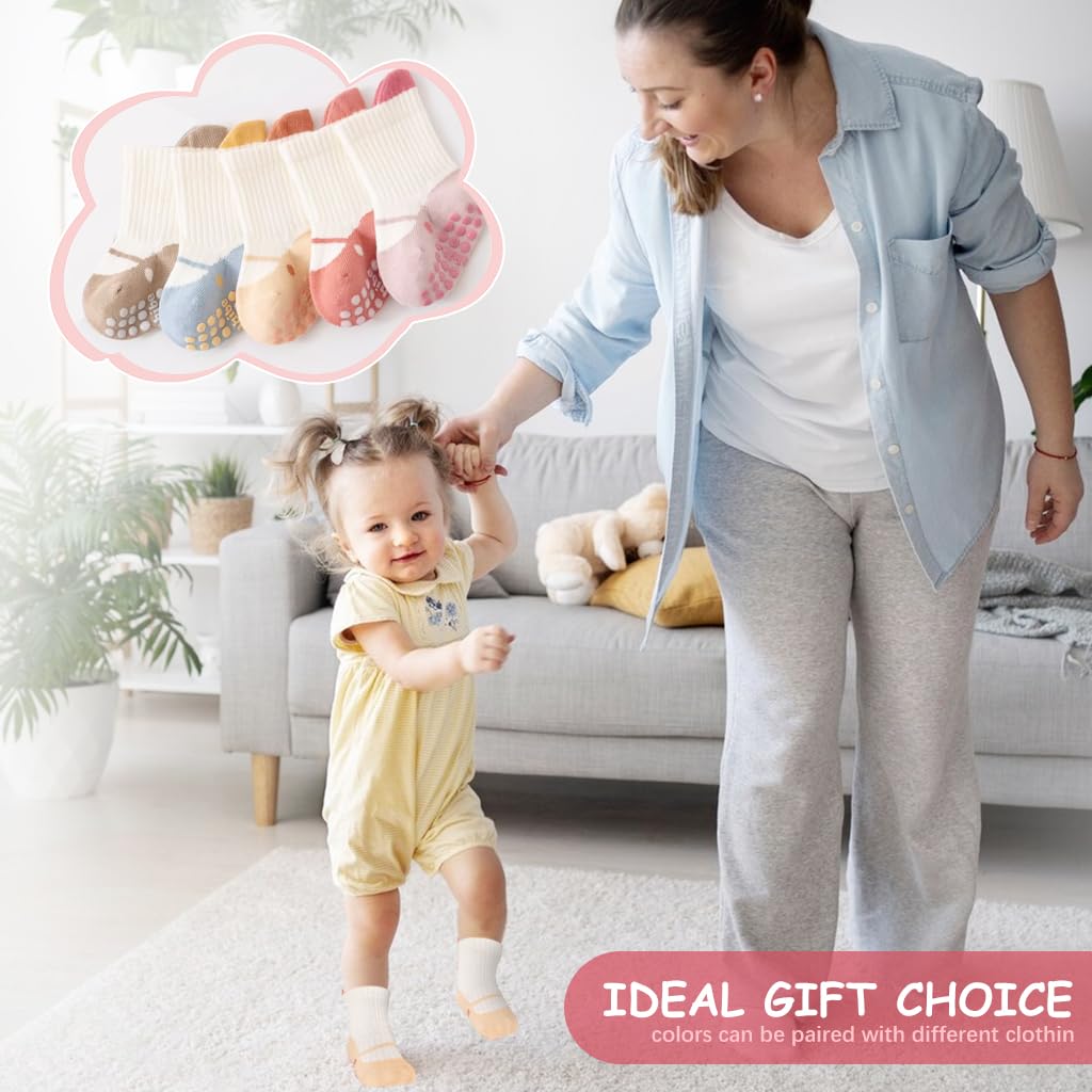 SNOWIE SOFT toddlers socks for 0-1 year boys and girls with anti-slip grips | 5 pairs breathable cotton ankle design