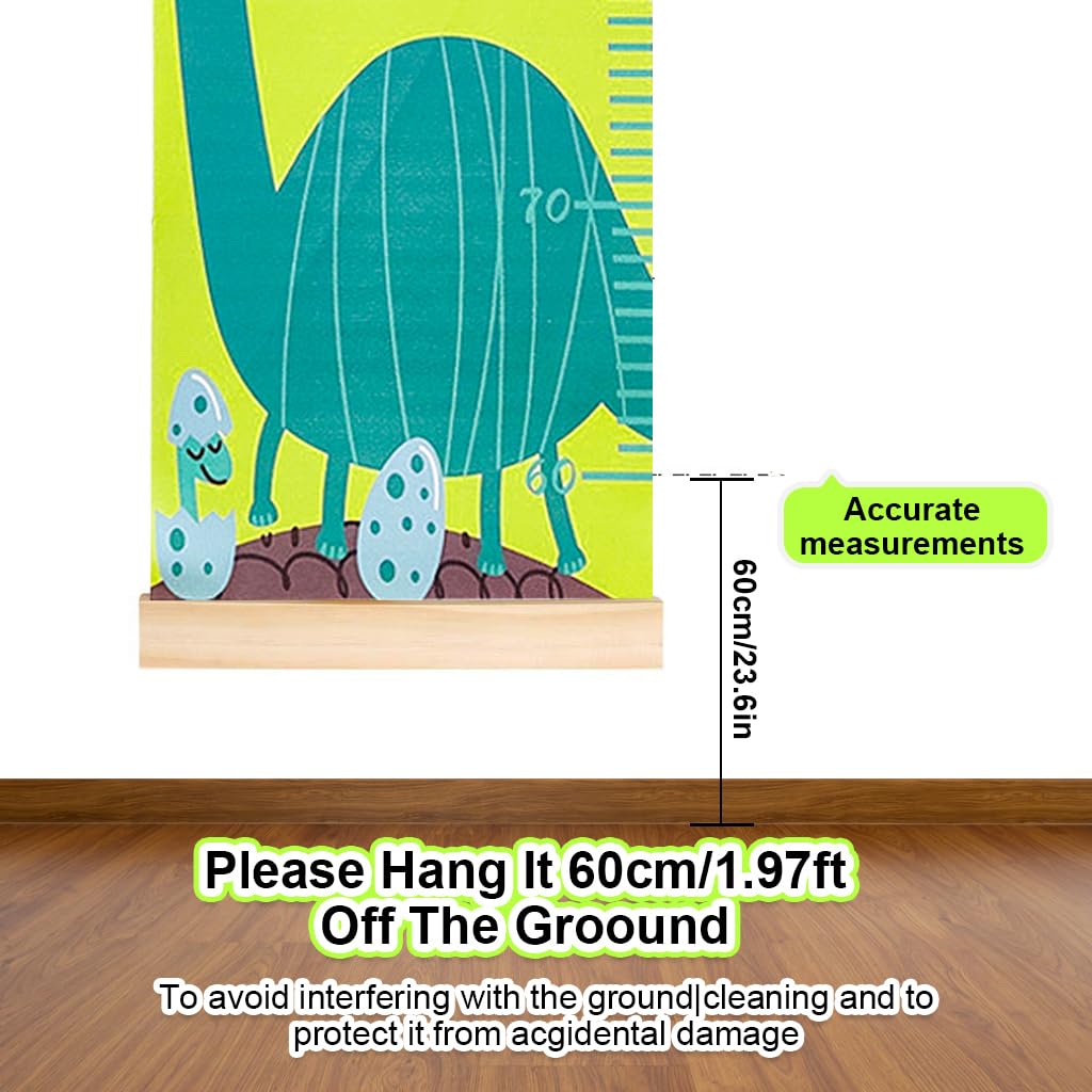 SNOWIE SOFT Cartoon Dinosaur Growth Chart for Kids with 60–180 cm Range | Waterproof Canvas Wall Hanging