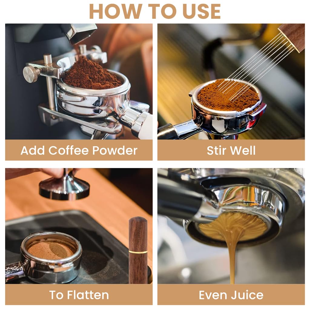 ZIBUYU Coffee Stirrer for Espresso with 8 0.4mm Needles and Ergonomic Rosewood Handle | Rust‑Resistant 8x1.8cm Barista Tool