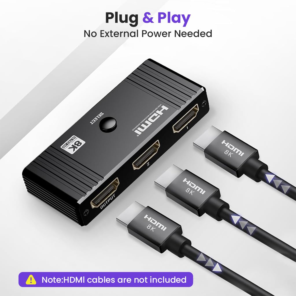 ZORBES HDMI Switch for Gaming and Streaming with 8K 60Hz 48Gbps Support | Aluminum 2 in 1 Out Splitter