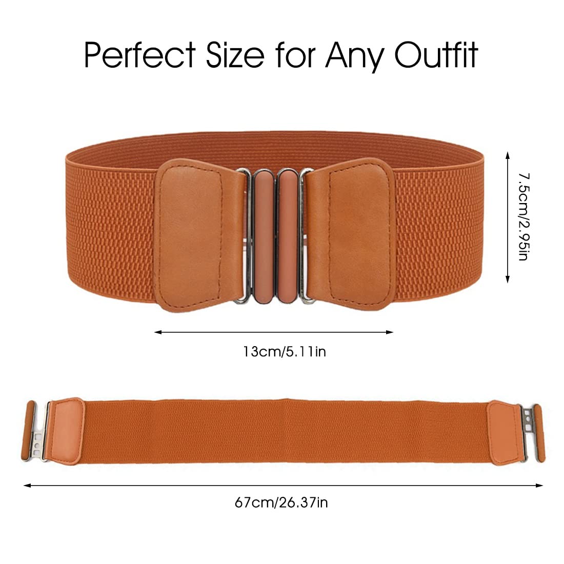 Zibuyu Wide Elastic Belt for Women featuring Metal Interlocking Buckle 23.6–31.4 in | Brown