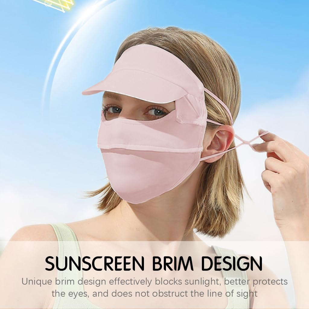 SANNIDHI Full Face Mask for Outdoor Activities with Detachable Brim Ice Silk 3 PCS Pink