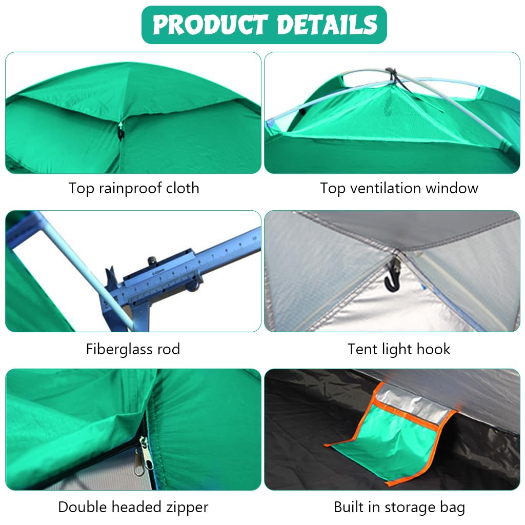 Proberos Camping Tent for Outdoor Trips with 3 Second Pop Up Setup and Dual Doors | 96x78x51 Emerald Green