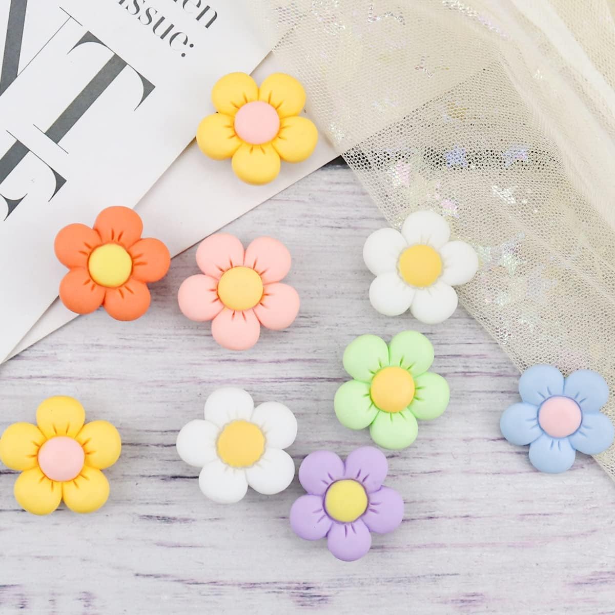 HASTHIP® Resin Flowers Shoes Charms for Croc Clog Slides Sandals Decoration, Cute Flower Designer Shoe Charms for Adults Teens Kids DIY Shoe Decoration Charms with Buttons Party Gift