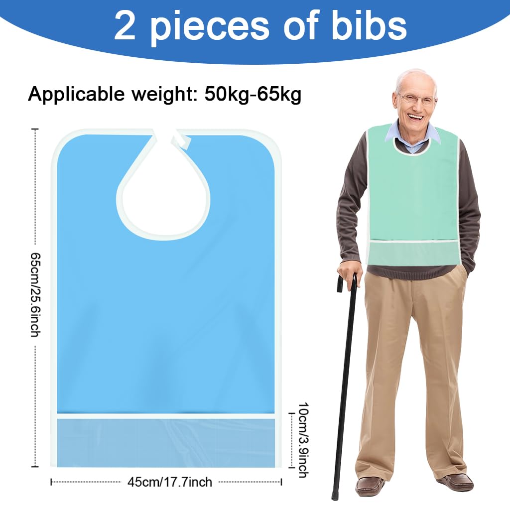 HANNEA Adult Bibs for Eating with Adjustable Tie Back and Waterproof Silicone | 2pc Reusable Elderly Care Essentials