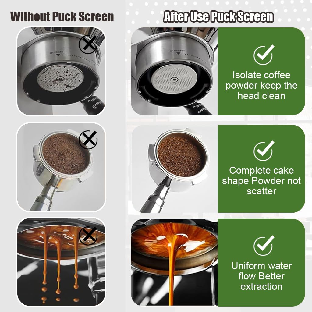 Supvox Coffee Filter Set for Espresso Portafilter featuring 51mm 1.7mm 150m Mesh 304 Stainless Steel Screen