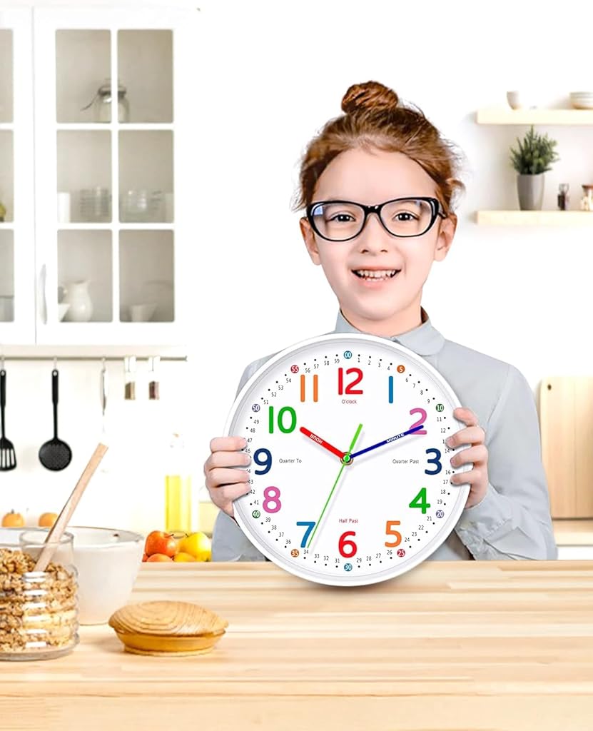 HASTHIP® Silent Kids Wall Clock – Non-Ticking, Battery-Powered, Ideal for Teaching Time and Stylish Décor in Any Room - 8 Inch
