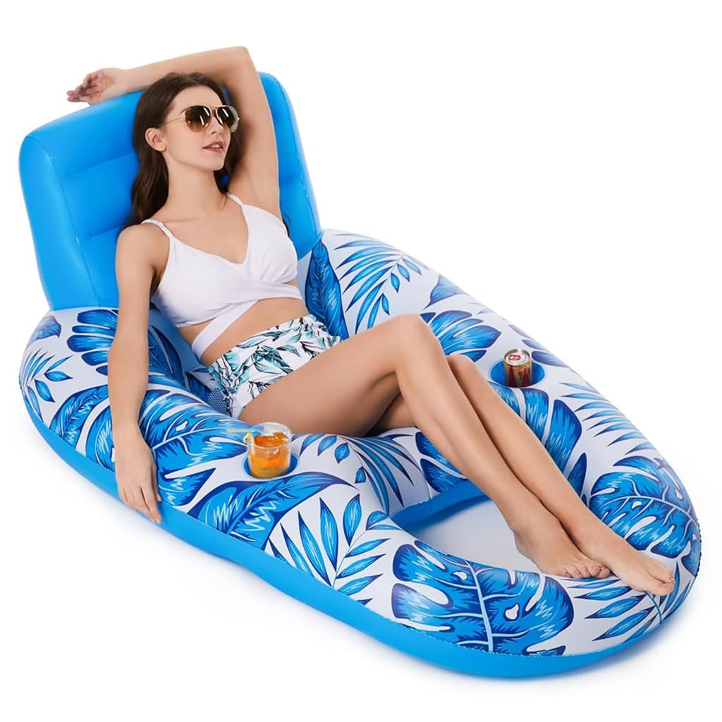 Proberos® Inflatable Pool Lounger for Adult, Long Swimming Pool Float Inflatable with Headrest & Cup Holder, Noodle Floaties Rafts Pool Hammock Floats for Sunlight Bathing.