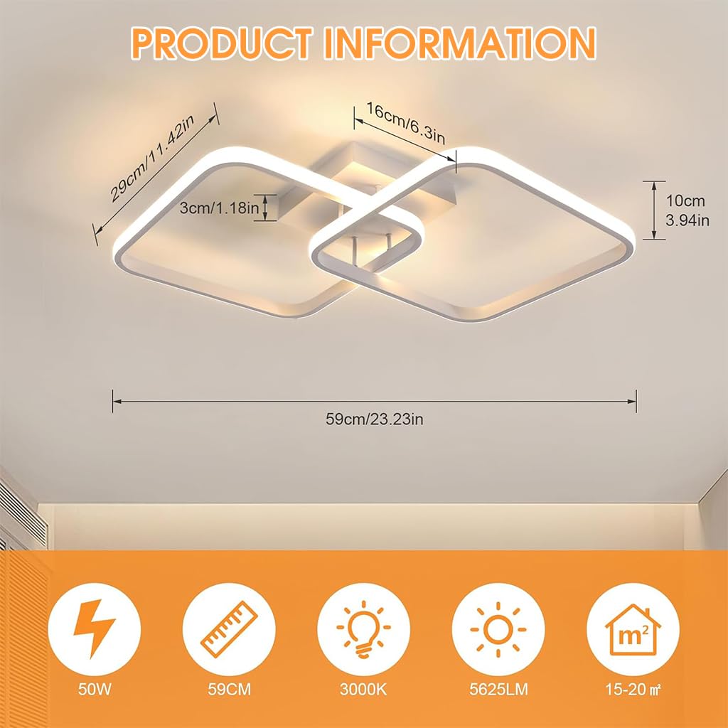 ELEPHANTBOAT Ceiling Light for Living Room with 50W LED Base and 59cm Acrylic Design | 3000K Warm White