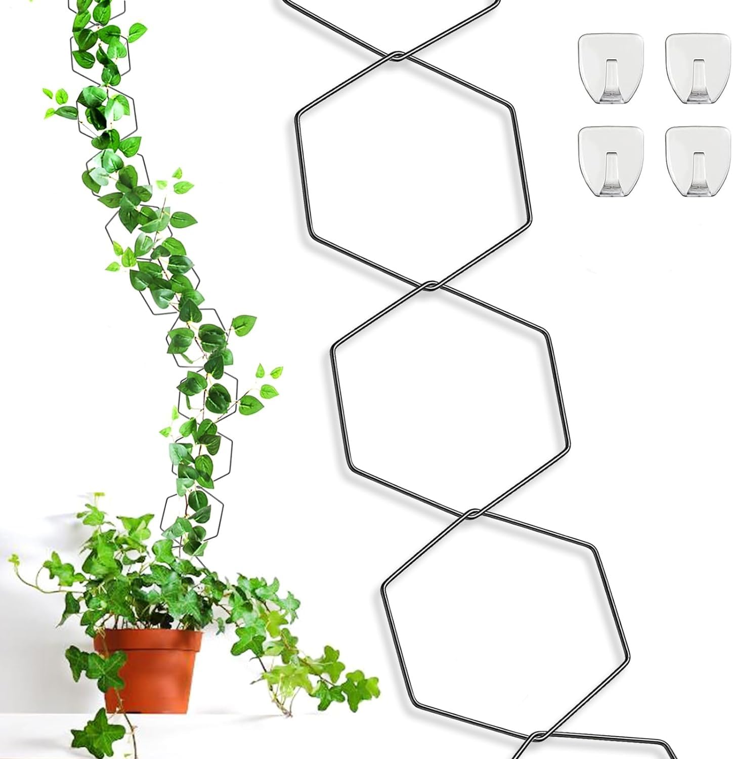 HASTHIP® Trellis for Ivy 90 Inches Hexagon Chain for Climbing Plants Modern Metal Wall Plants Climbing Trellis DIY Assembly Plant Climb Up Trellis Garden Climbing Plants Garden Wall Decorative Trellis