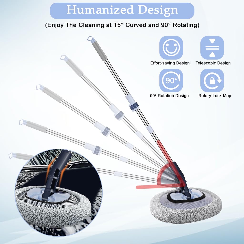 STHIRA Car Washing Mop for Cars and Windows featuring 180° Flexible Head with 45–58 in Telescopic Stainless Steel Rod