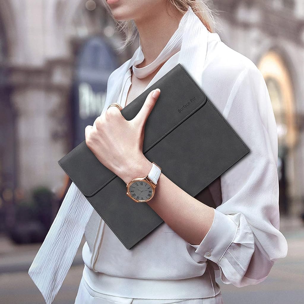 ZORBES Laptop Case for Surface Pro 9 Anti-Scratch Protective Case Fashion Solid Color TPU Case with Pen Holder, Case for Surface Pro 9, Not Include Surface Pro 9 or Keyboard or Stylus Pen, Black