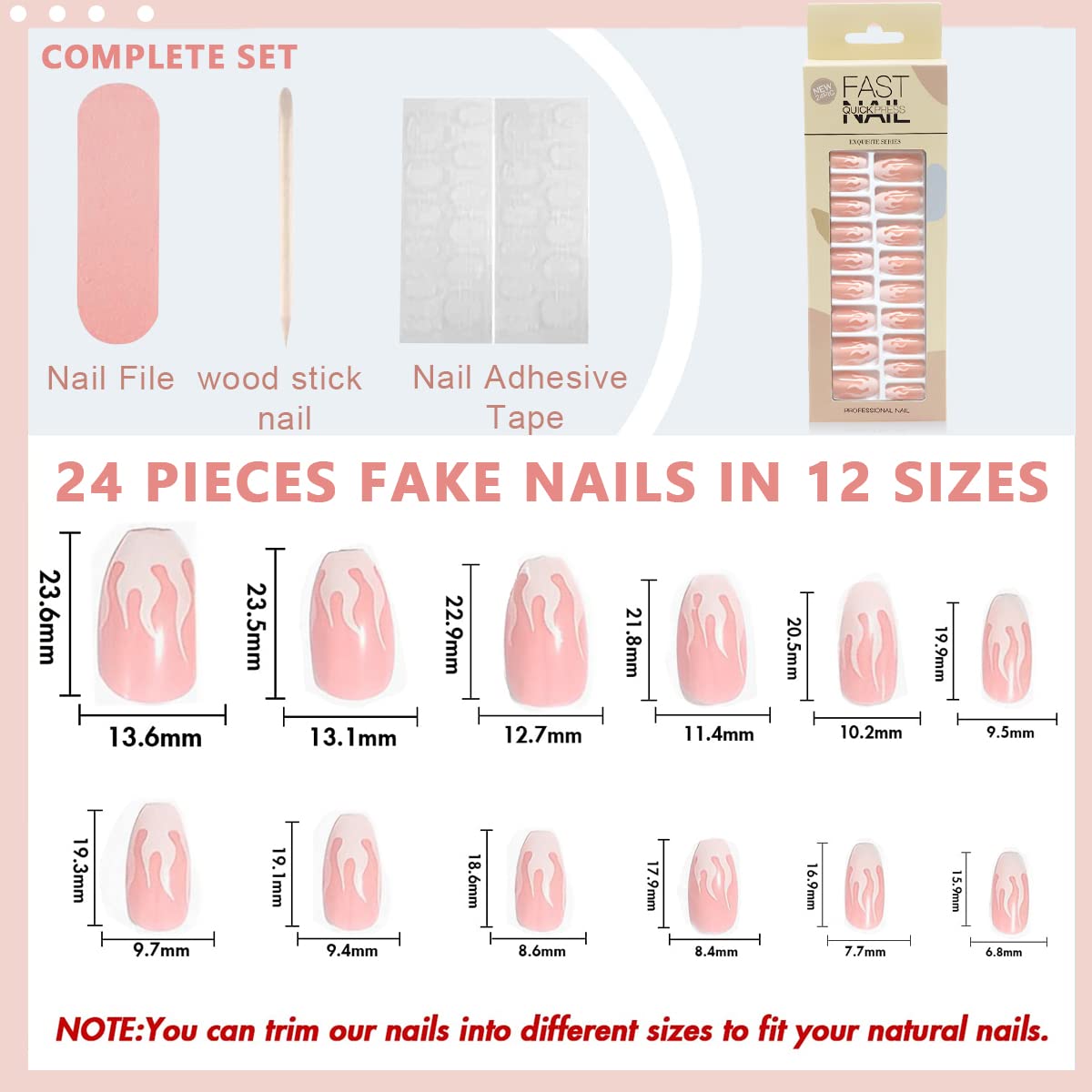 MAYCREATE® 24Pcs Press-On Gel Nails Pink Gradient Press on French Fake Nails Full Cover Press On False Nails with Double Sided Adhesive Tabs