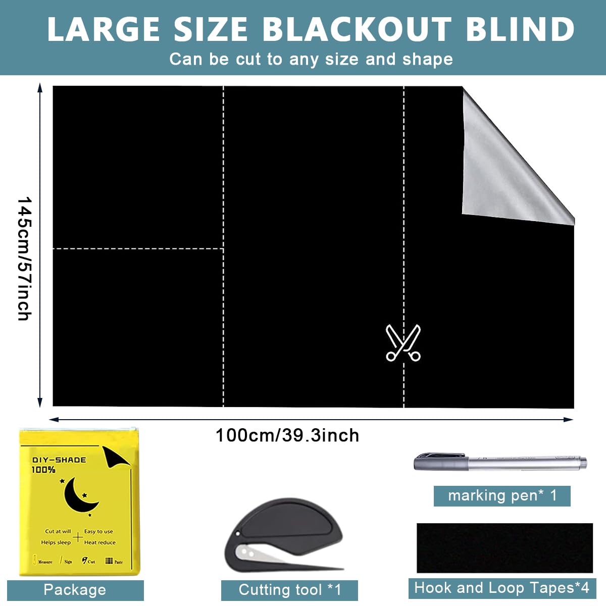 HASTHIP Blackout Window Sun Shade Cloth for Car and Home with Hook & Loop Stickers 1.45x1m | 420D Oxford UV Protection