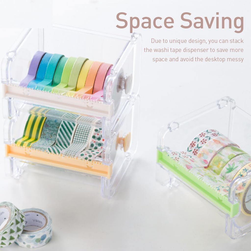 Climberty Washi Tape Dispenser for Scrapbooking with Serrated Cutting Teeth | Transparent Multi Roll Holder for Office and School