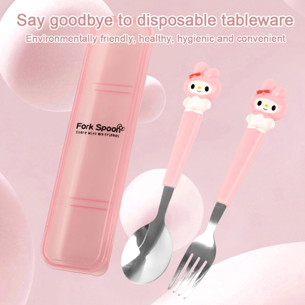 Supvox Cute Cutlery Set for Lunch Box with Storage Case featuring 7.87 in Utensils | Food Grade Stainless Steel for Kids
