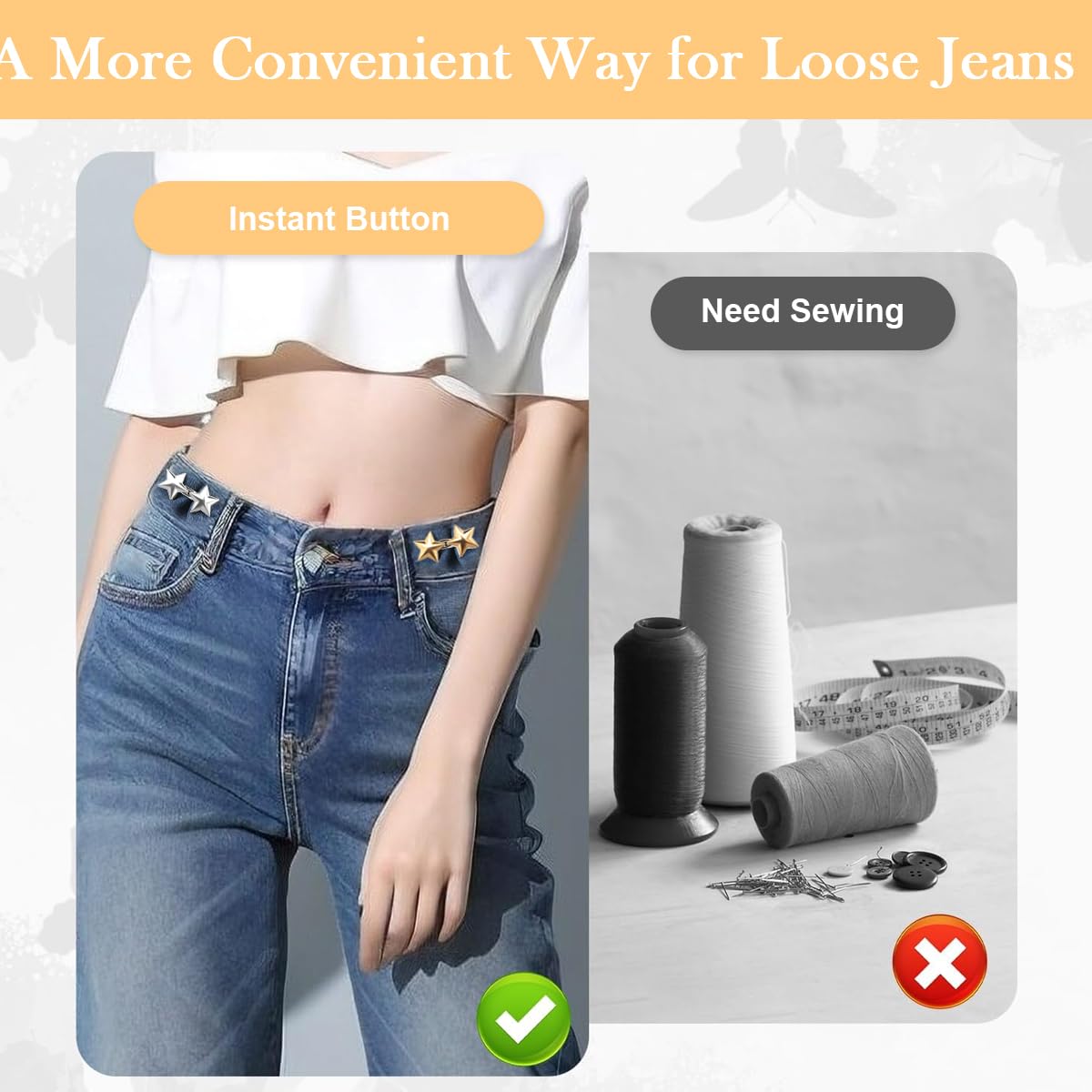 Venzina Waist Tighteners for Pants with Metal Star Buckle Set of 4 | No Sewing Required