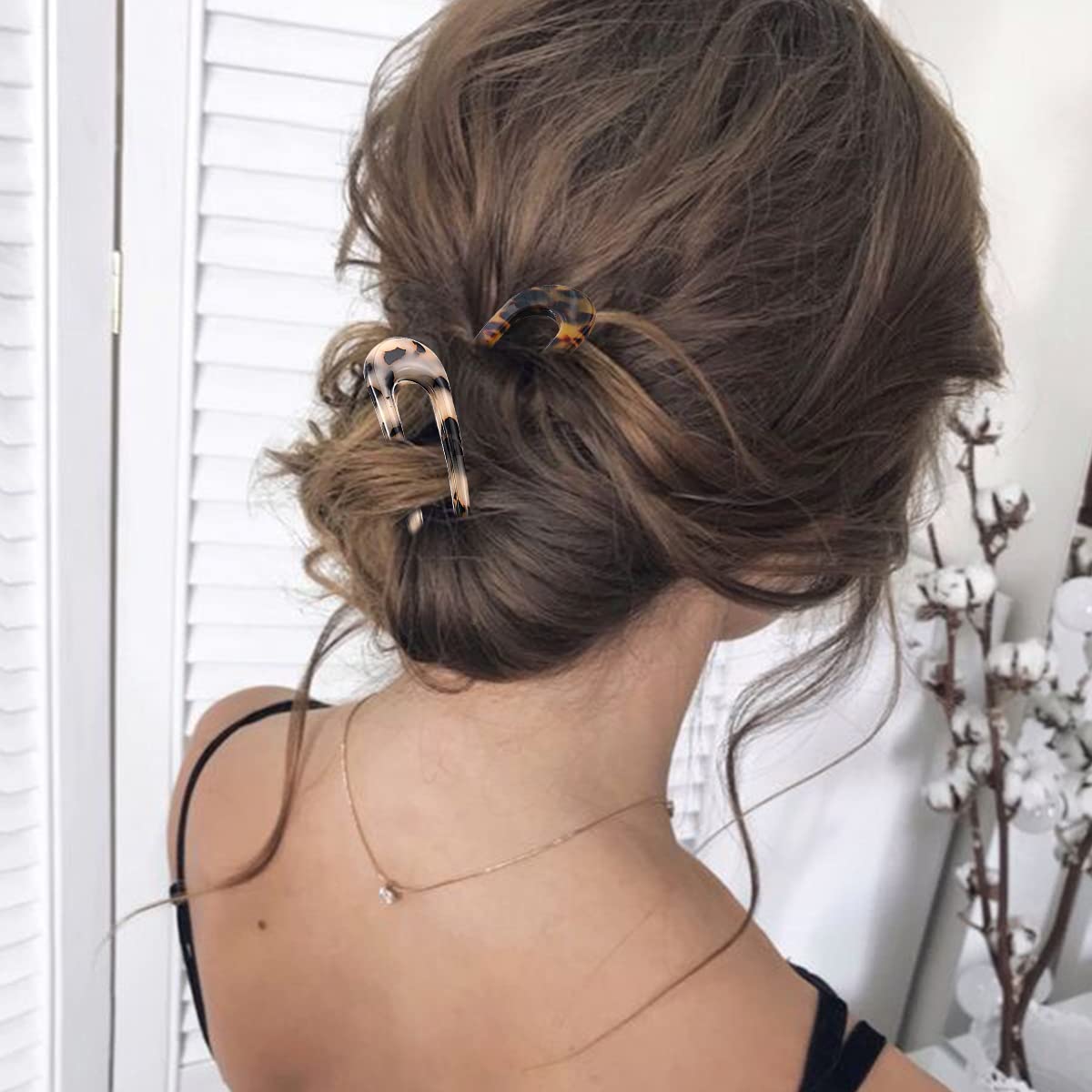 MAYCREATE Hairpin for Secure Hair Buns with 10 cm U Shaped Design and Amber Texture | 2 Pcs Set