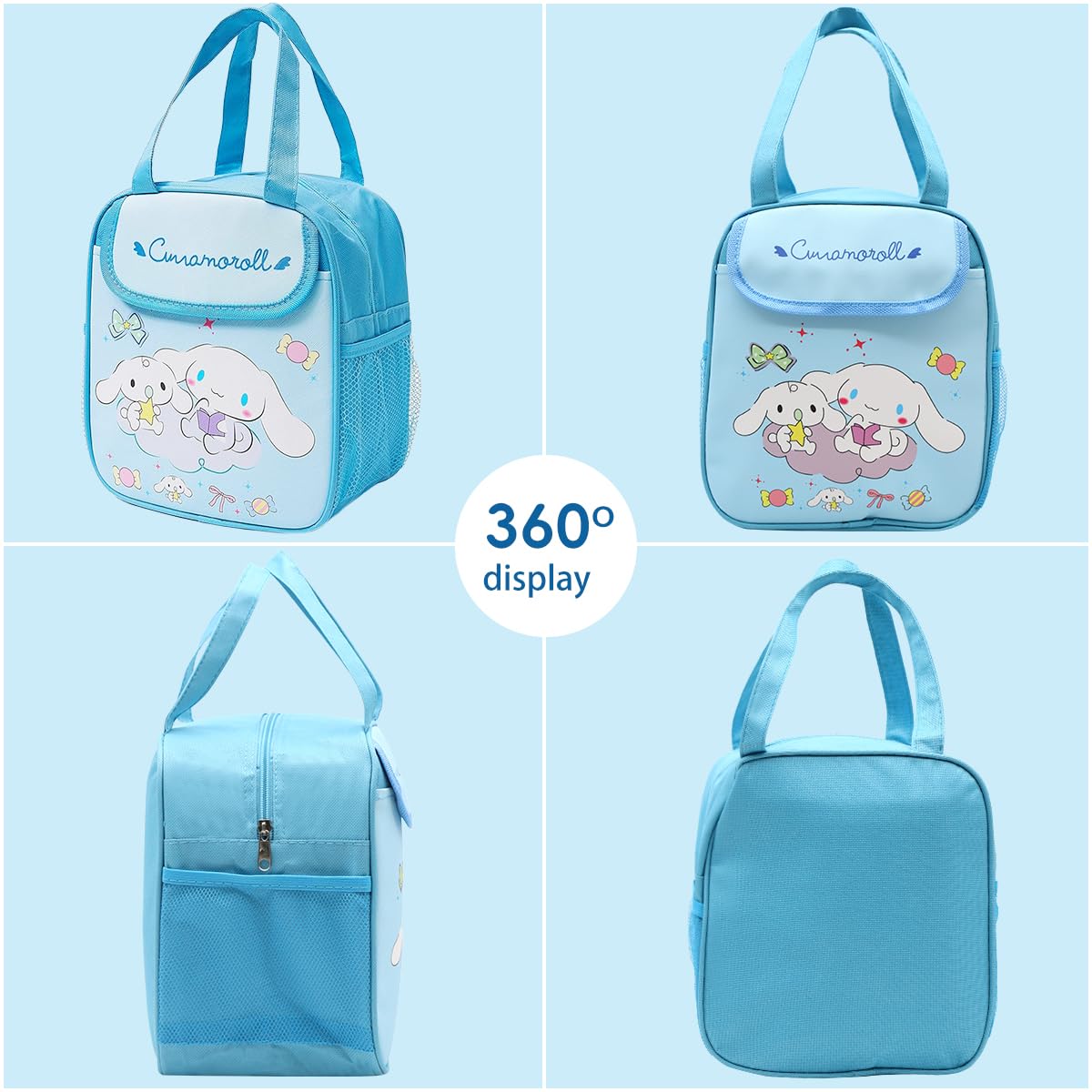 HASTHIP Lunch Bags for Kids with 20x13x24cm Insulated Interior and Waterproof Oxford Cloth | Cinnamoroll Cartoon Tote for School and Outdoor Meals