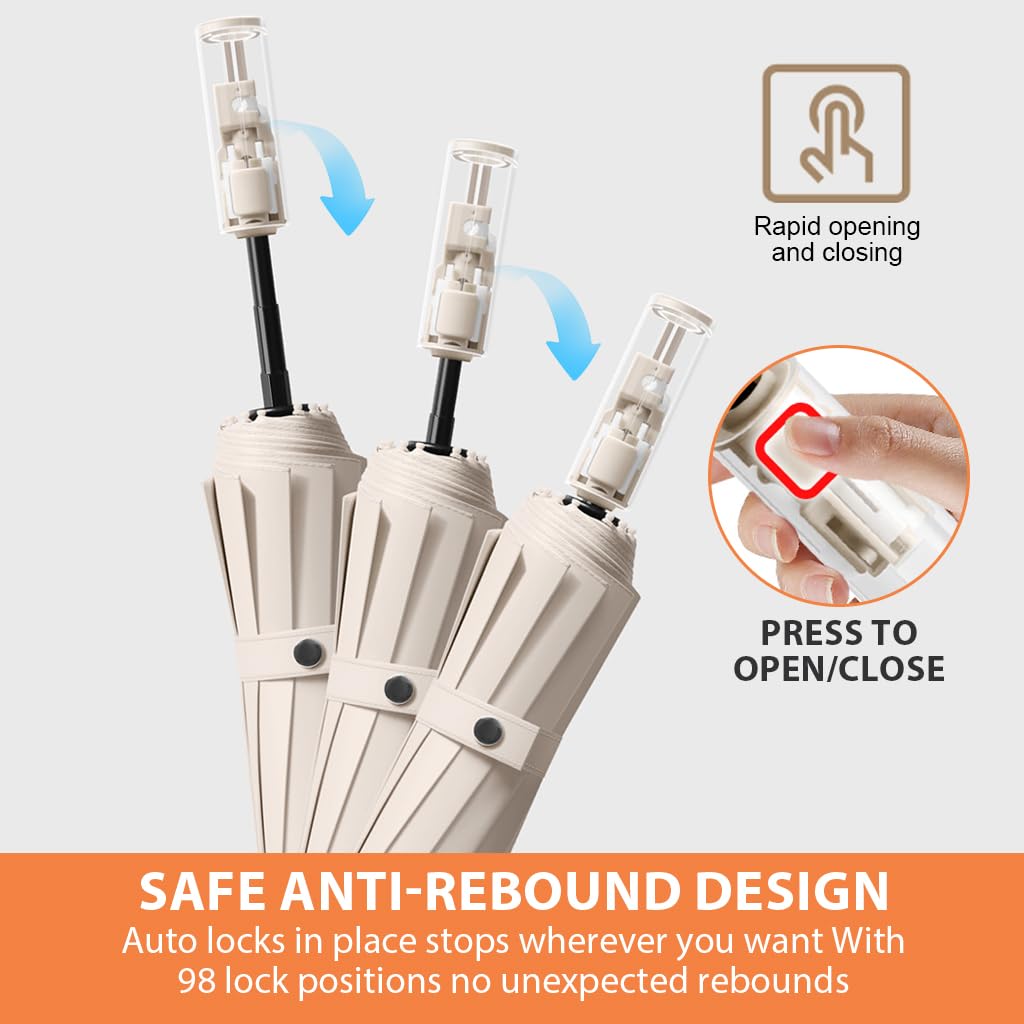 PALAY Umbrella for Sun Protection with 12 Ribs and Mechanical Handle Beige 2PCS | UPF 50+