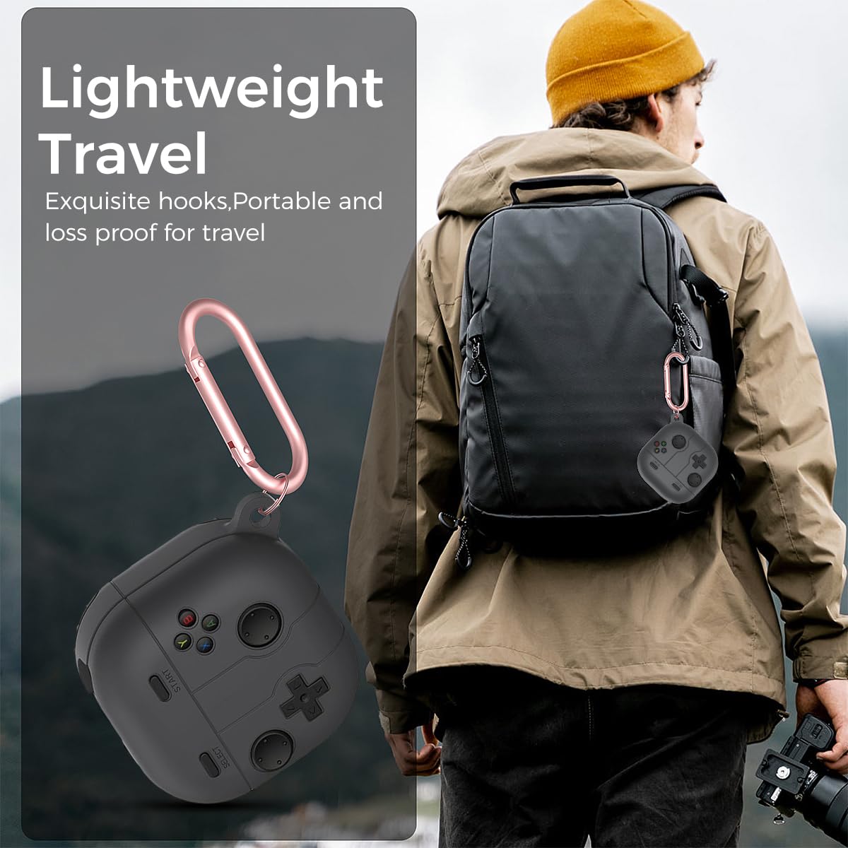 ZORBES Silicone Case for Samsung Galaxy Buds FE with Impact Buffer Protection and Carabiner | Retro Game Design in Grey