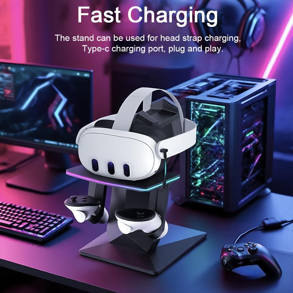 ZORBES Charging Dock for Meta Quest 3 and 2 with Dual Controller Slots and TPU-Coated LED Tray