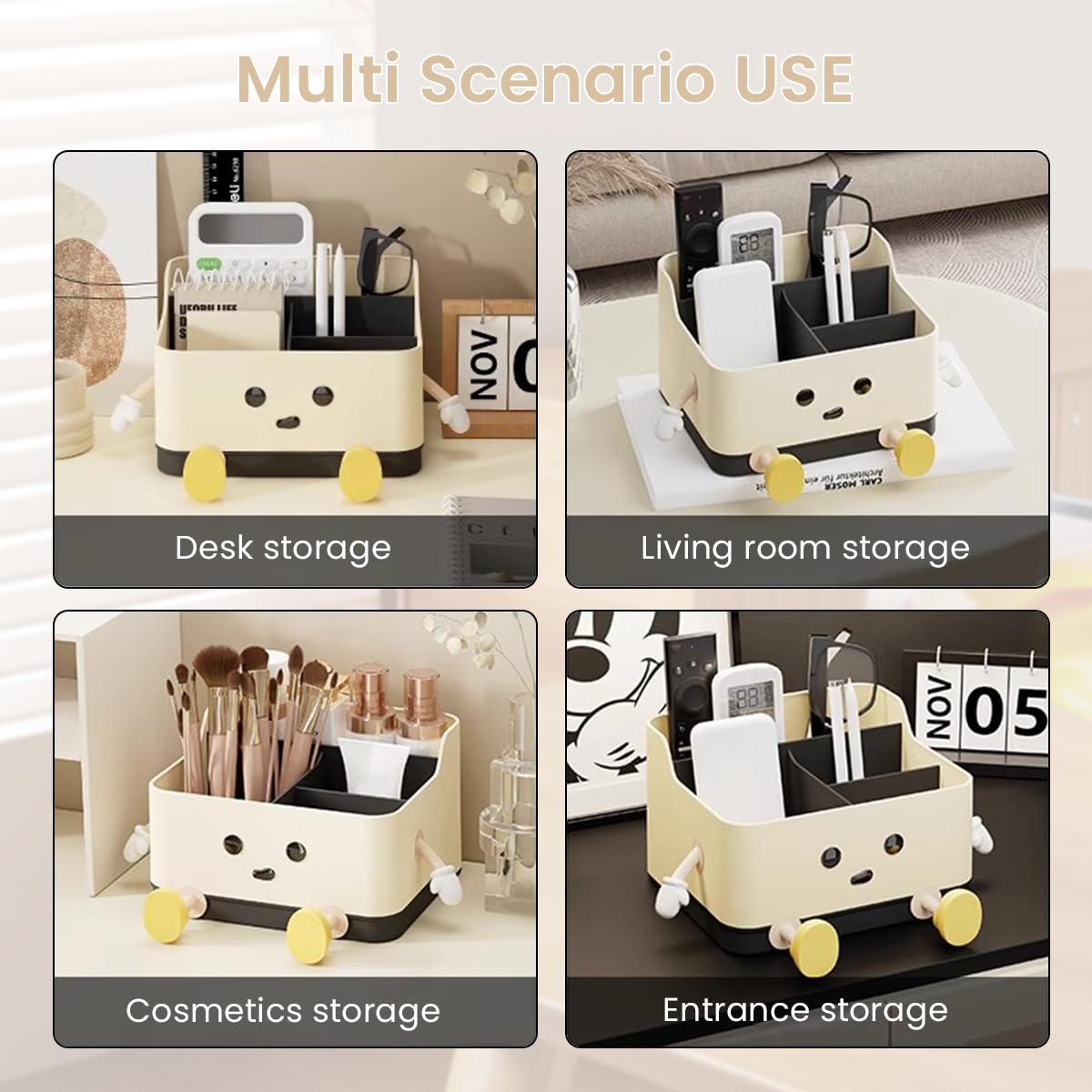 OFIFO Cartoon Desk Organizer for Home and Office with 4 Compartments | Fun Design